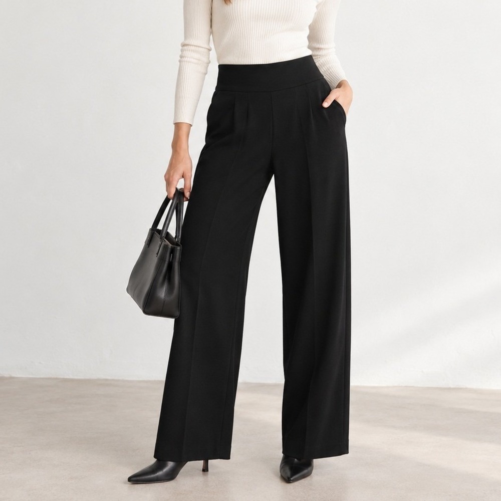 DALIA COLLECTION Black High Rise Wide Leg Stretch Dress Pants‎ Size 10